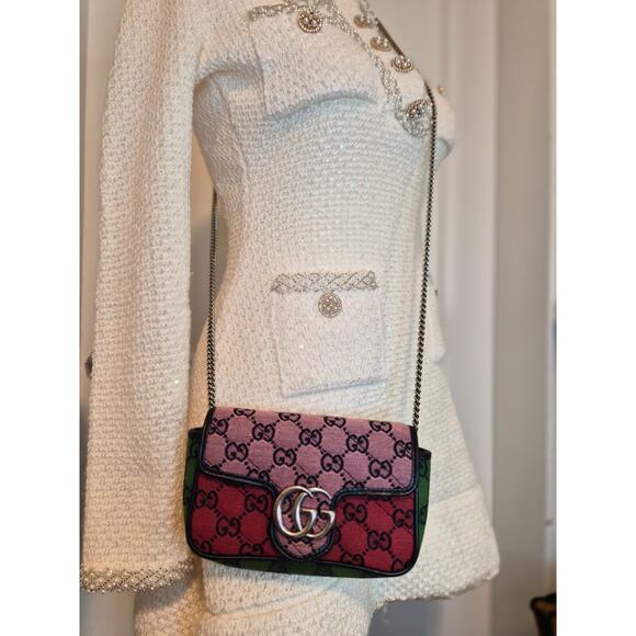 Gucci Pink Red Multicolor Matelasse Quilted Mini GG Marmont Camera Bag - Picture 2 of 8